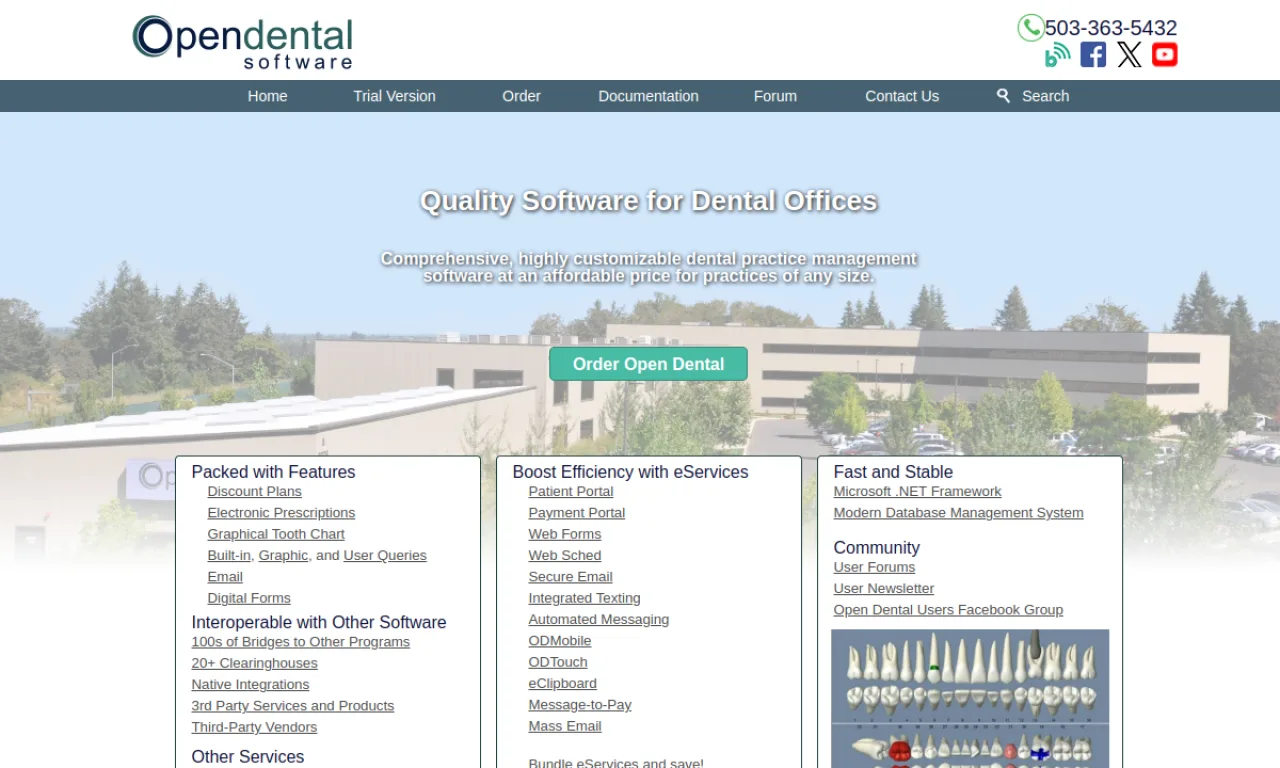 Screenshot of Open Dental website