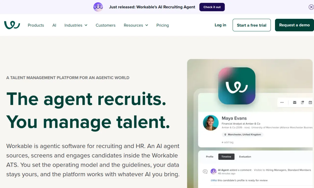 Screenshot of Workable website
