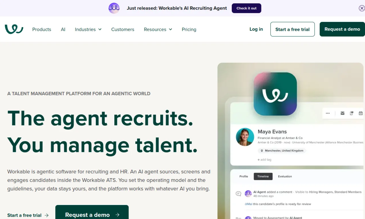 Screenshot of Workable website