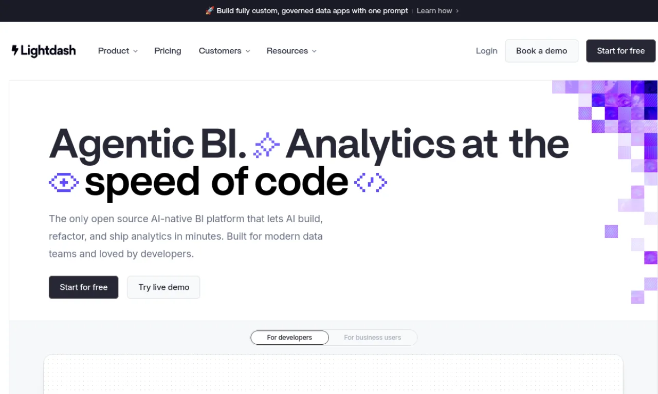 Screenshot of Lightdash website