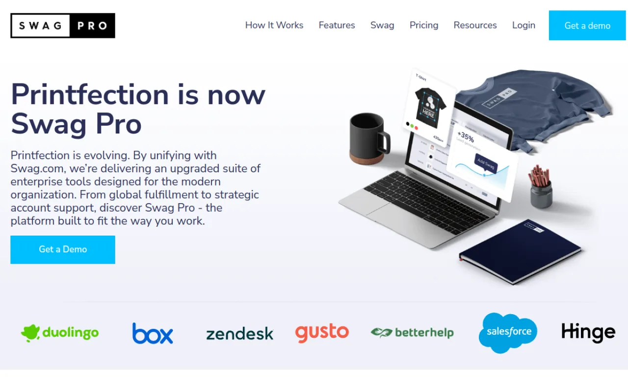 Screenshot of Printfection website