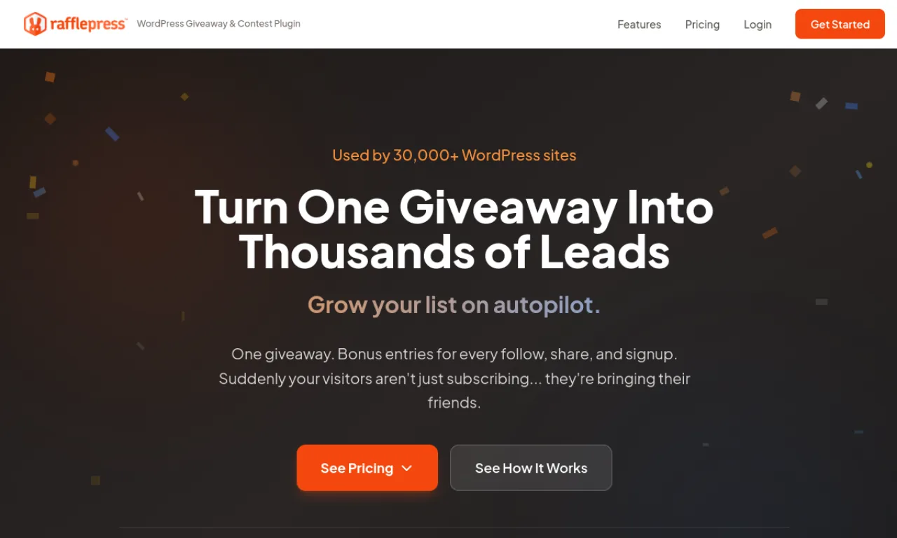 Screenshot of RafflePress website