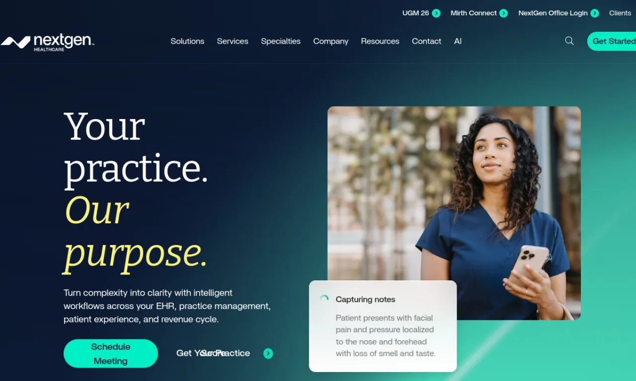 Screenshot of NextGen Healthcare website