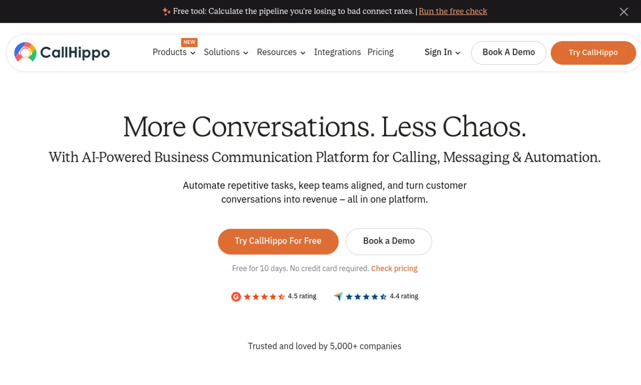 Screenshot of CallHippo website
