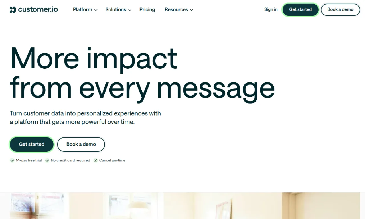 Screenshot of Customer.io website