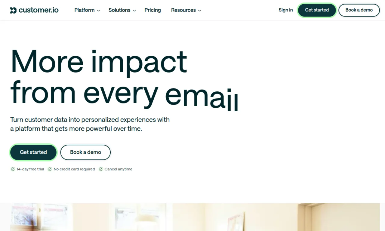 Screenshot of Customer.io website