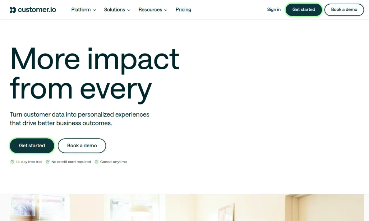 Screenshot of Customer.io website