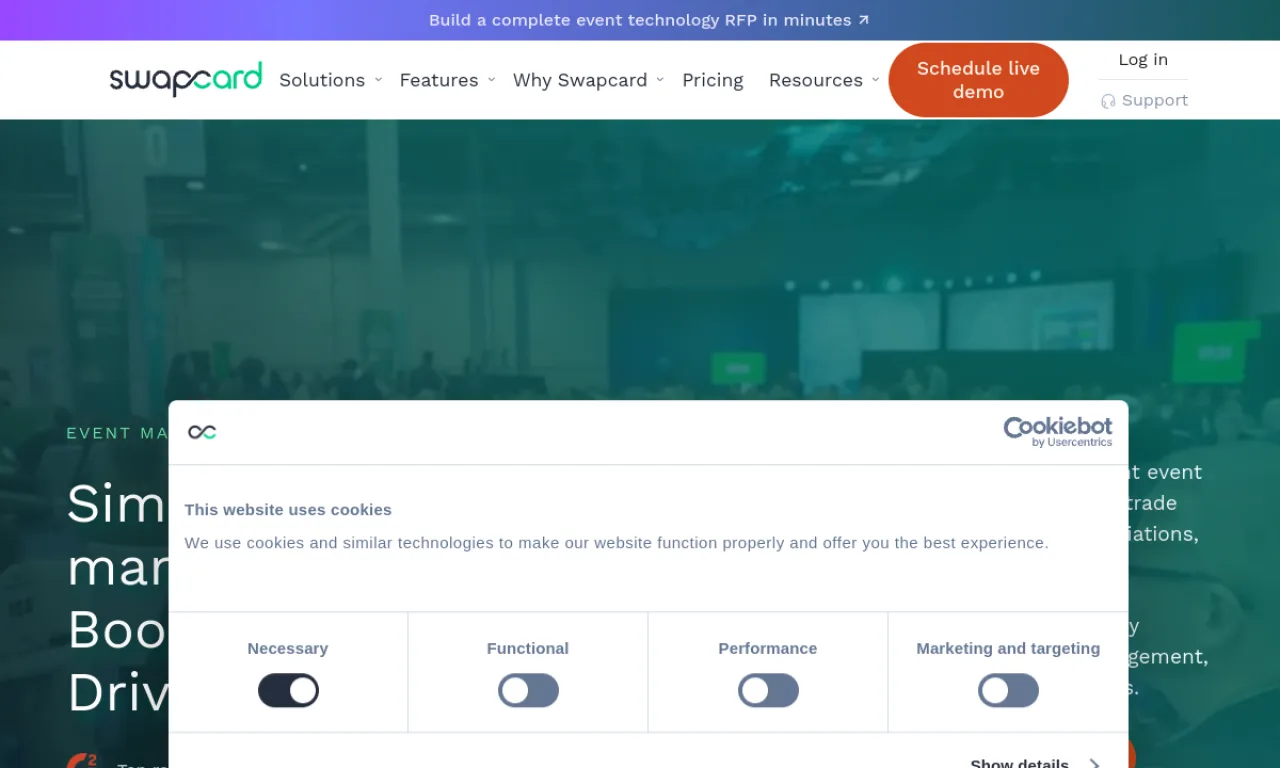 Screenshot of Swapcard website