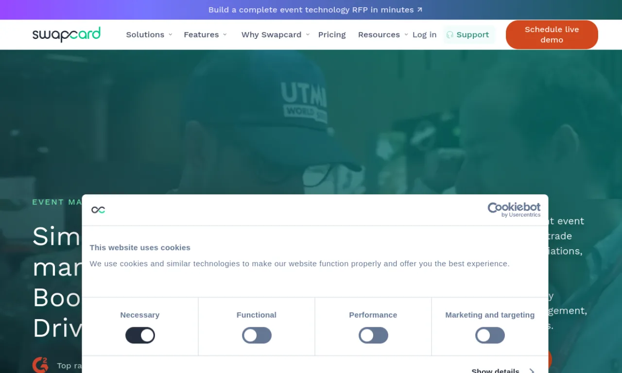 Screenshot of Swapcard website
