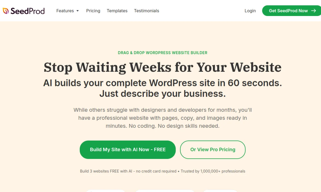 Screenshot of SeedProd website