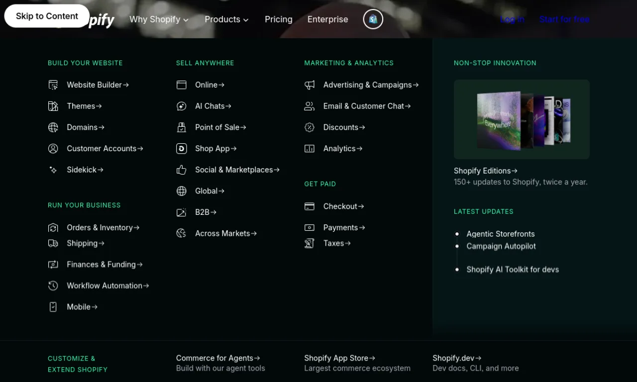 Screenshot of Shopify website