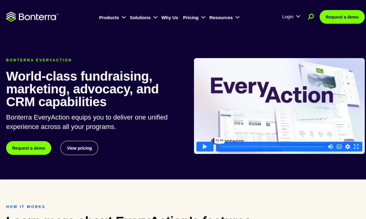 Screenshot of Bonterra (EveryAction) website