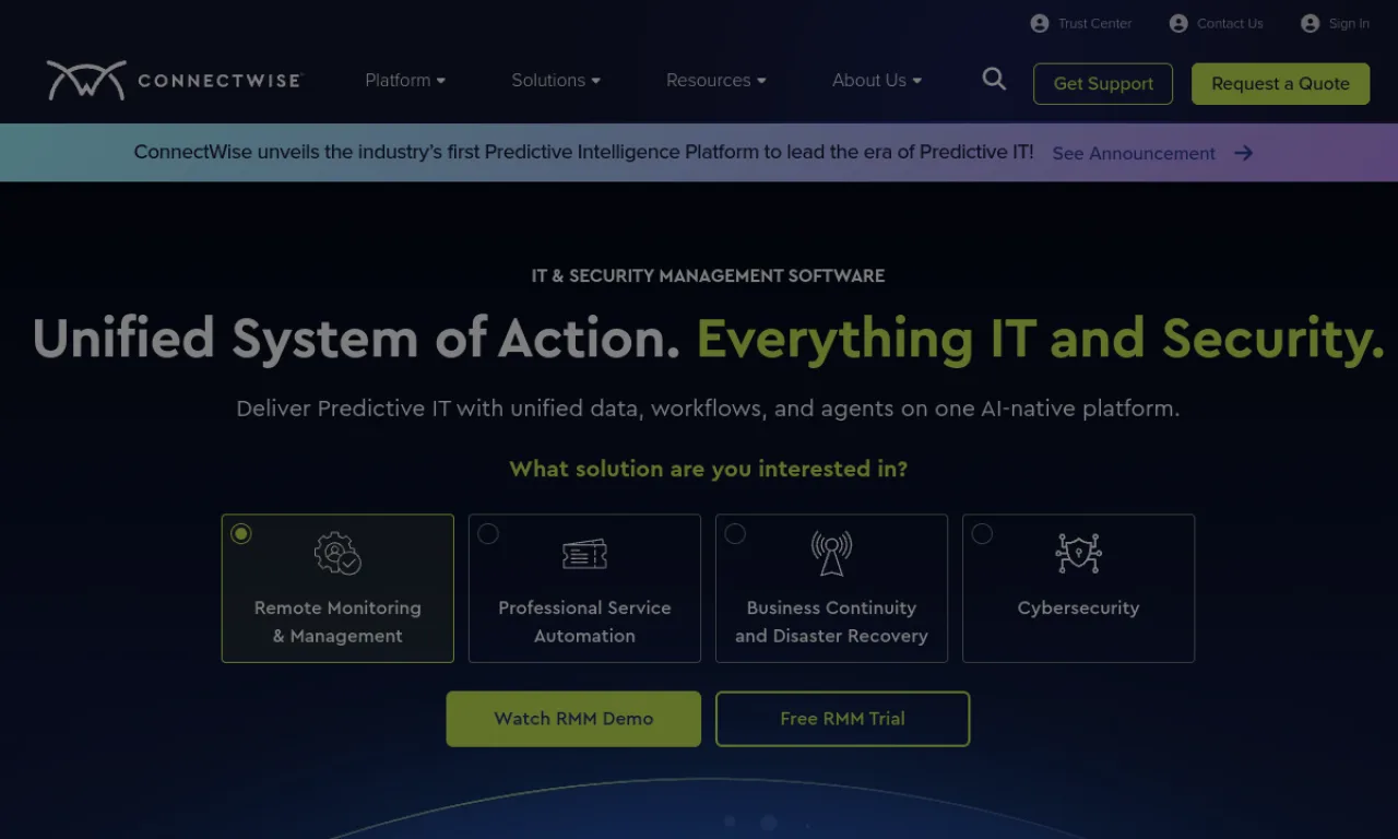 Screenshot of ConnectWise website