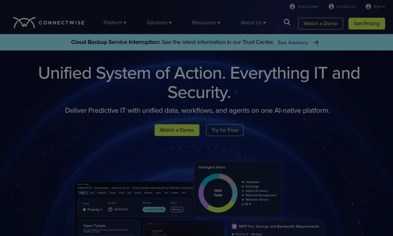Screenshot of ConnectWise website
