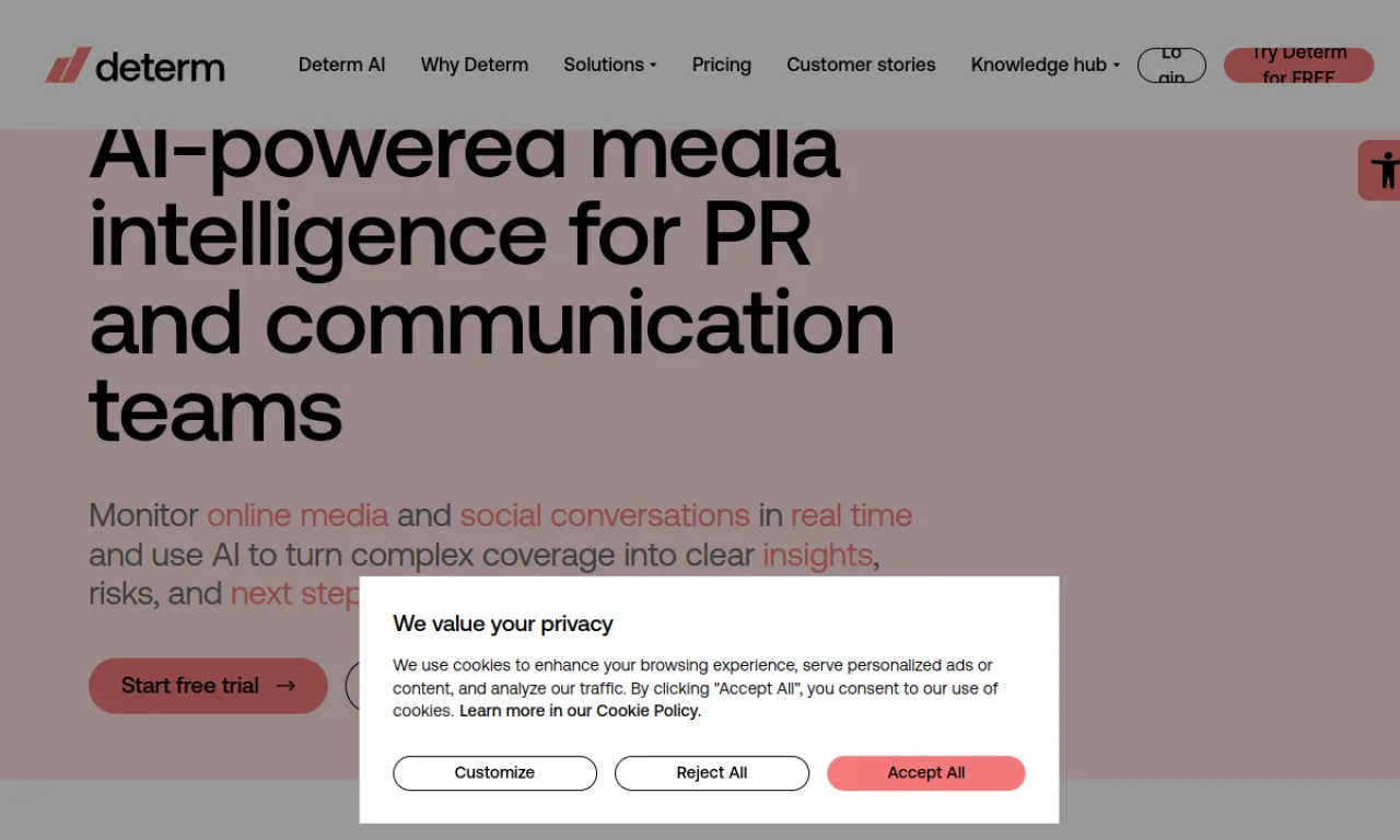Screenshot of Determ website