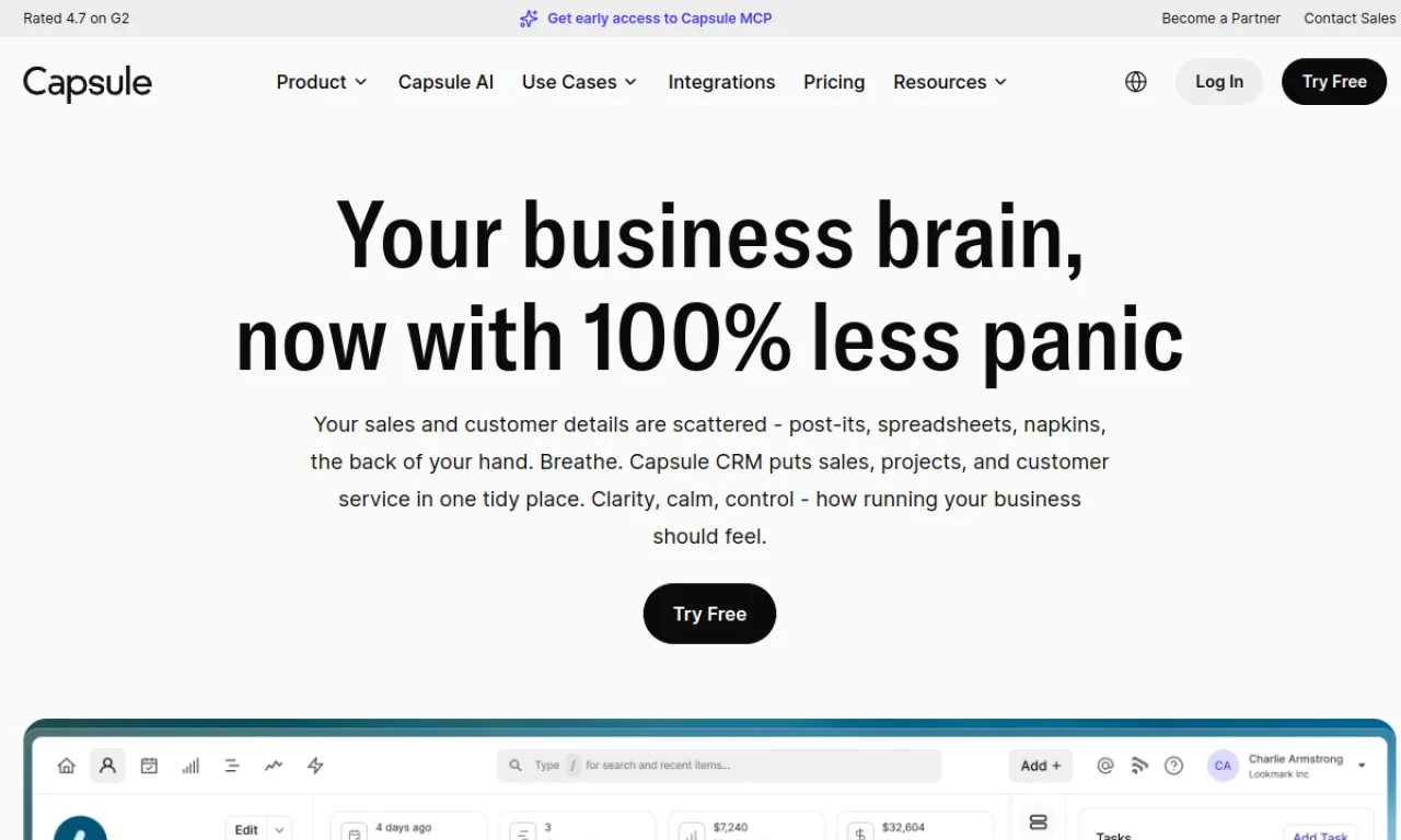 Screenshot of Capsule CRM website