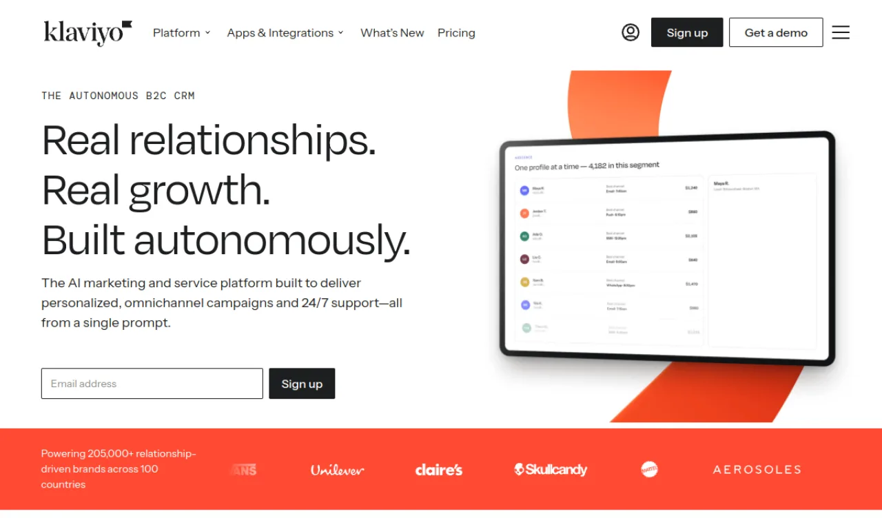 Screenshot of Klaviyo SMS website