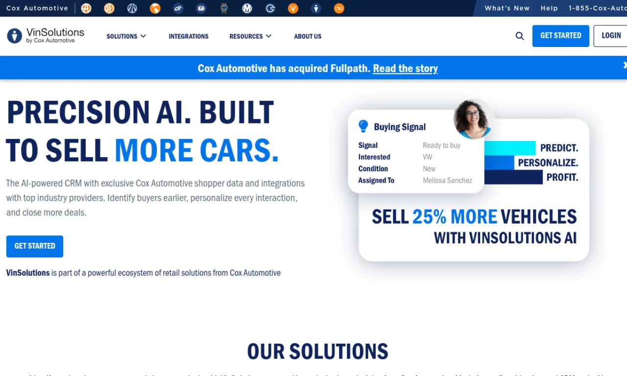 Screenshot of VinSolutions website