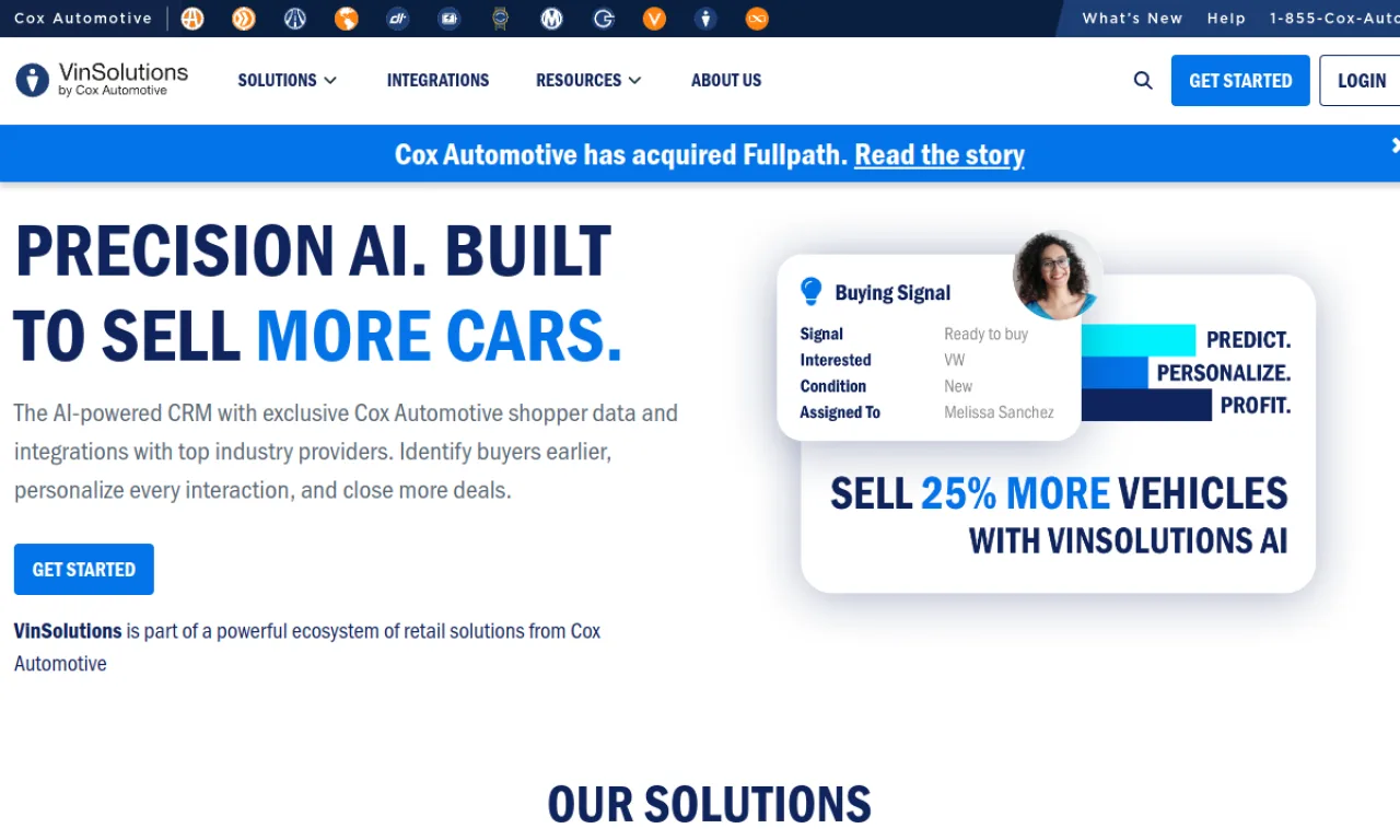 Screenshot of VinSolutions website