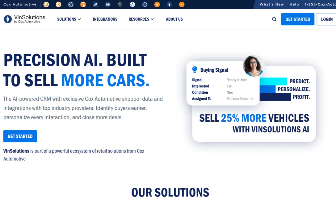 Screenshot of VinSolutions website