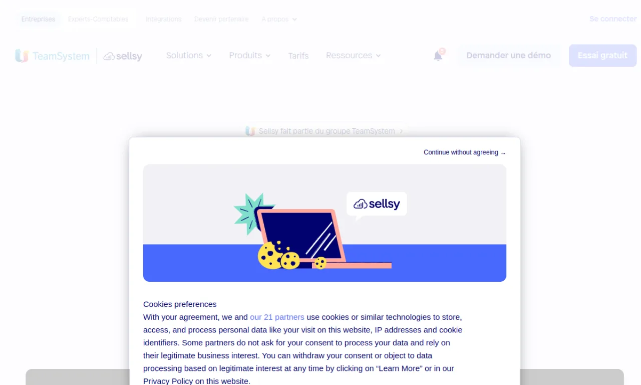 Screenshot of Sellsy website