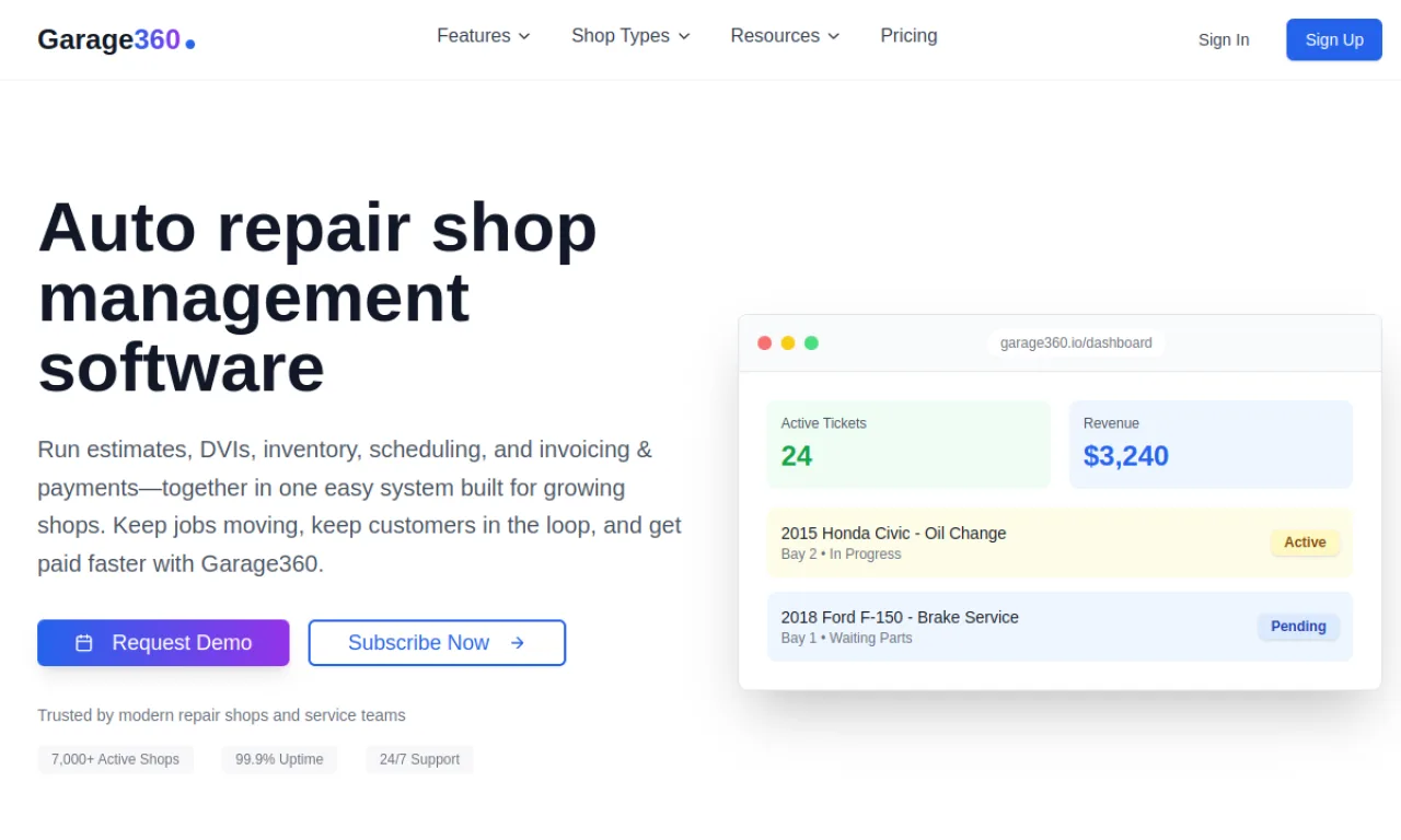 Screenshot of Garage360 website