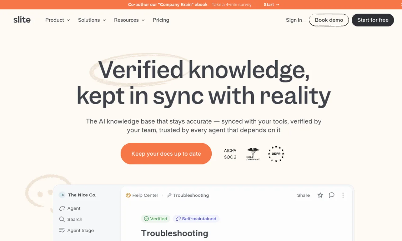 Screenshot of Slite website