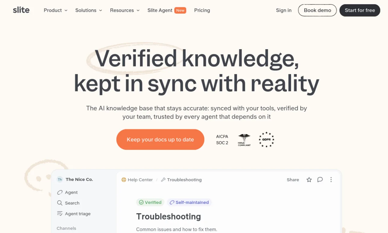 Screenshot of Slite website