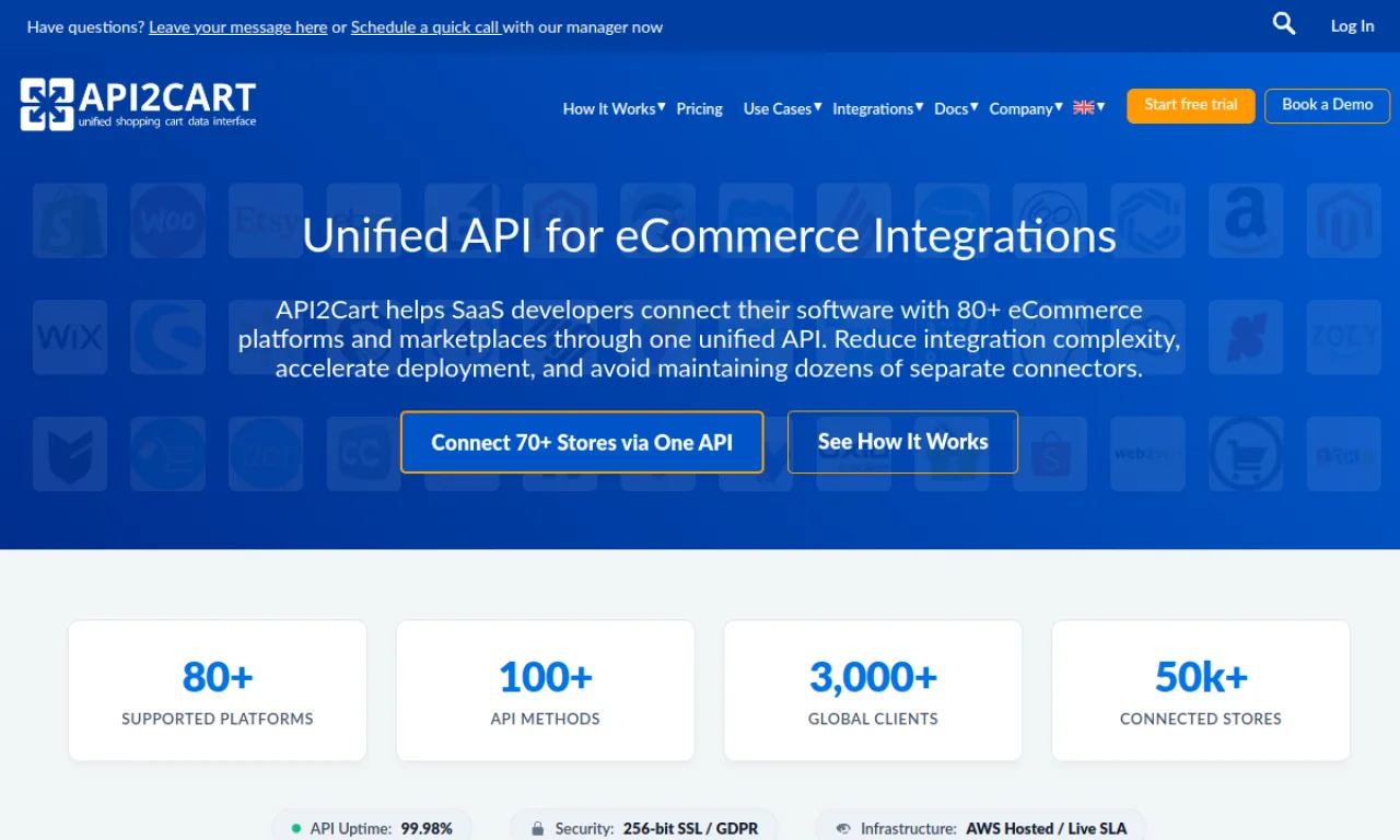 Screenshot of API2Cart website