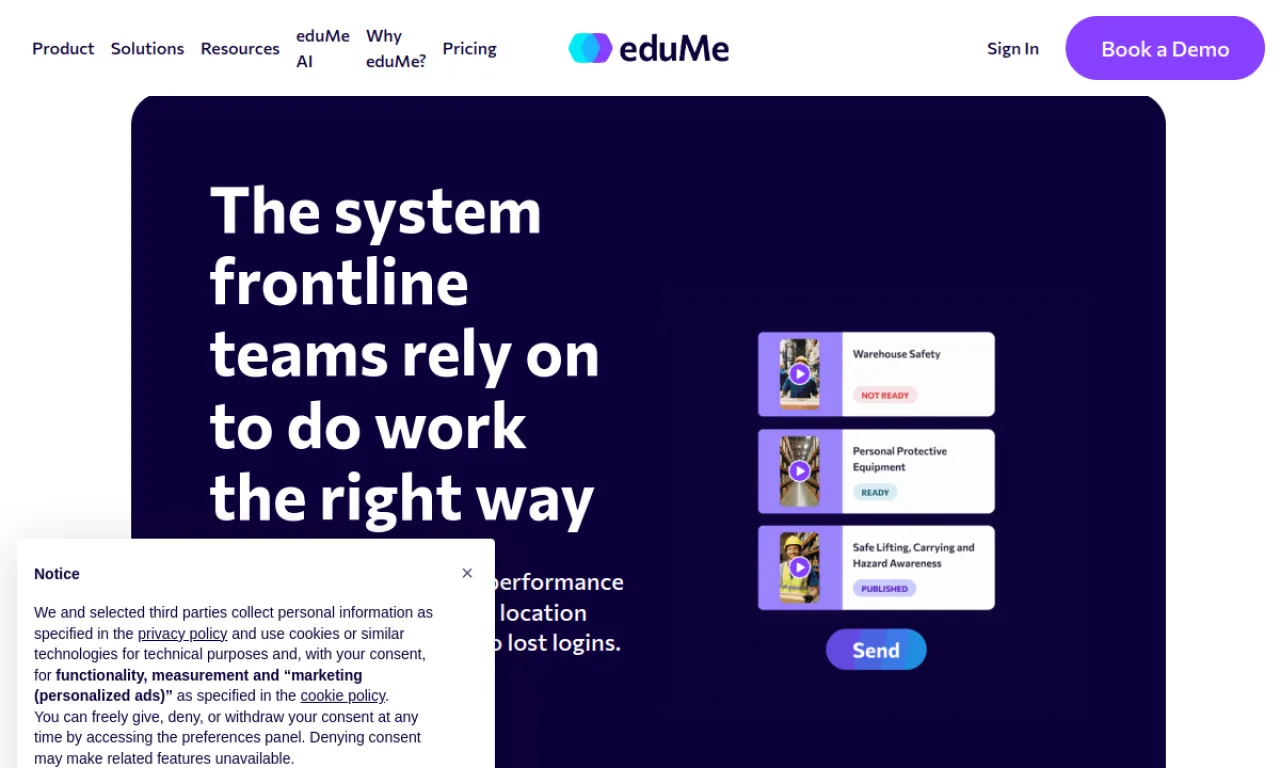 Screenshot of EduMe website