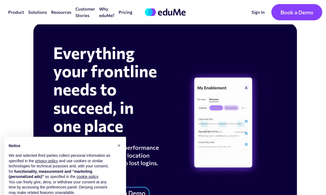 Screenshot of EduMe website