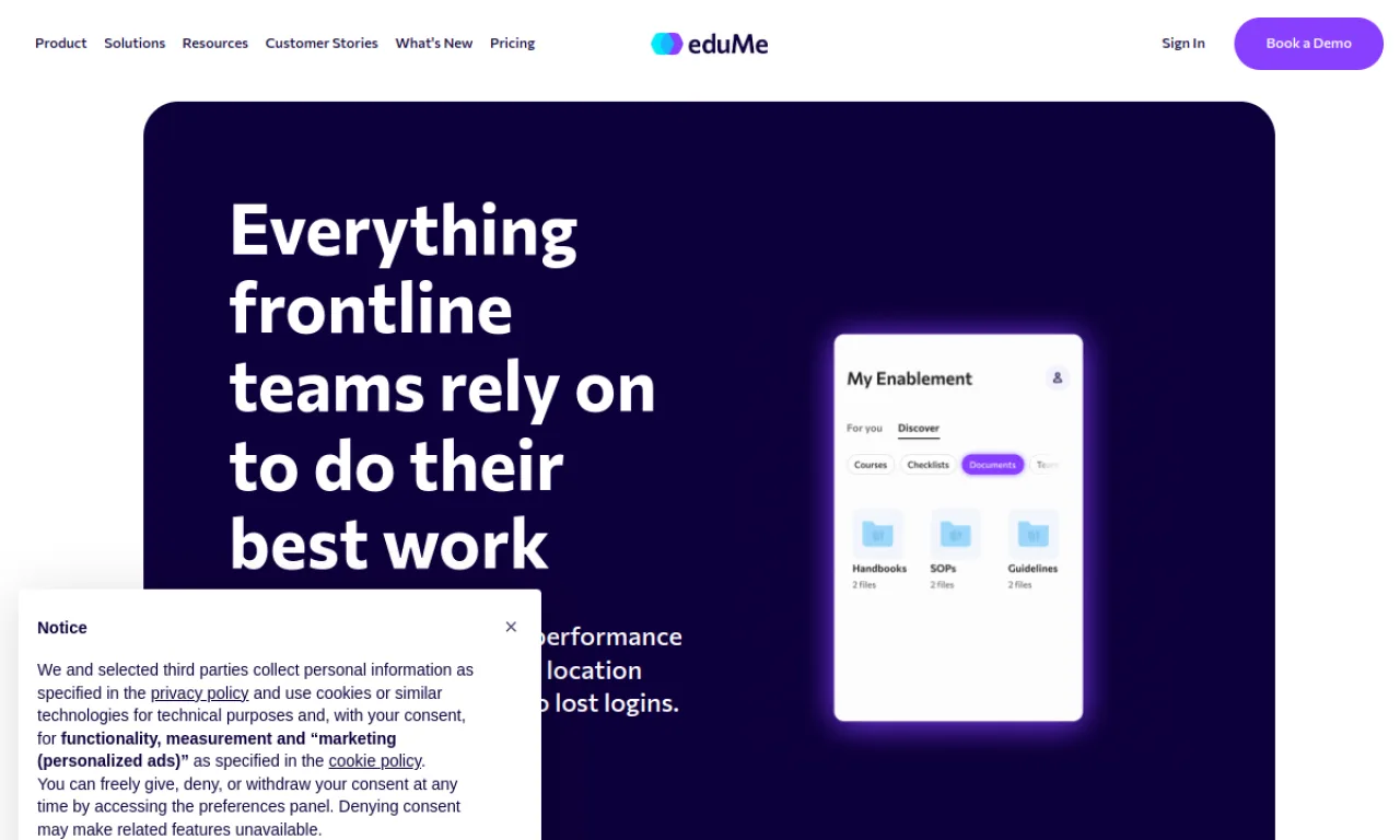 Screenshot of EduMe website
