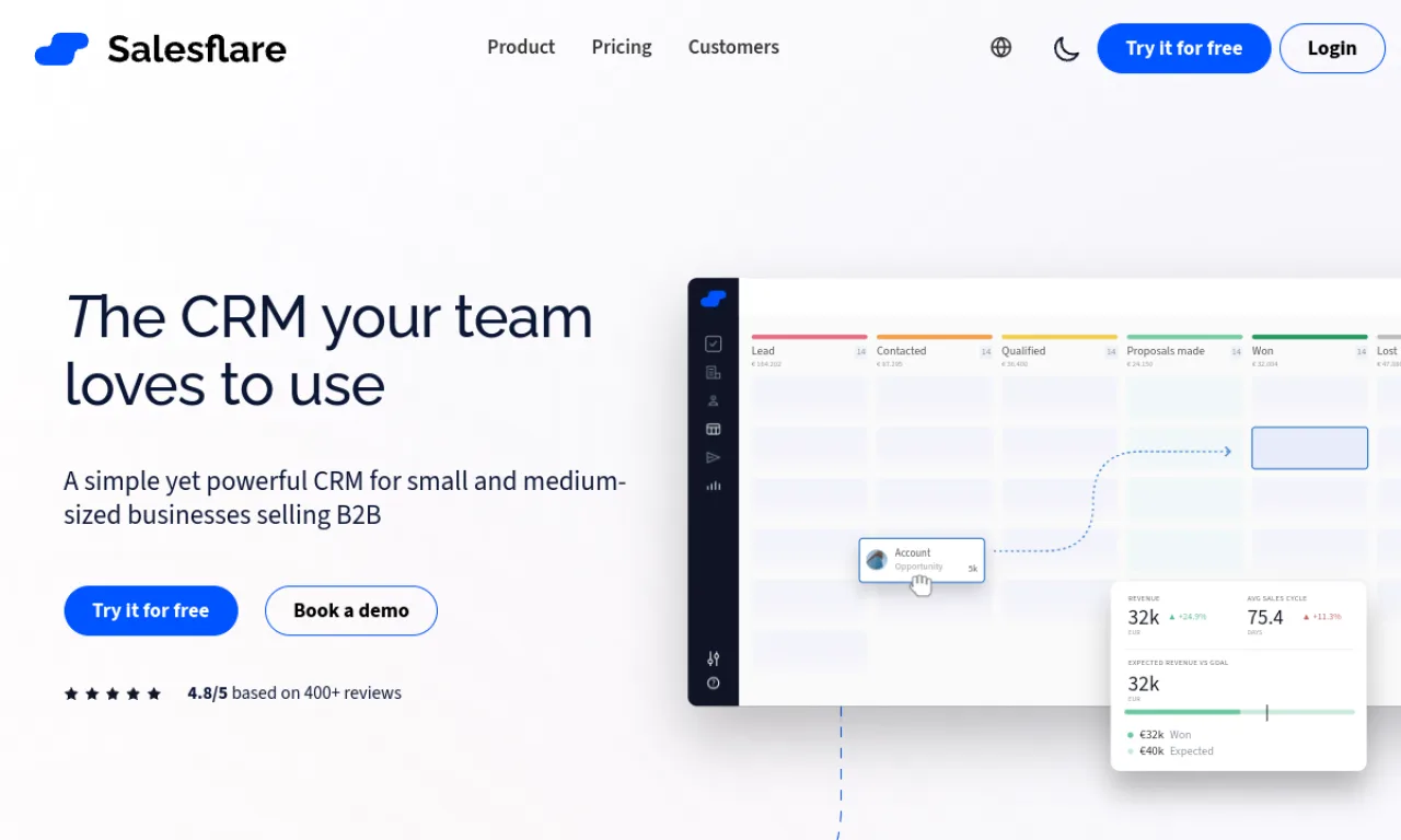 Screenshot of Salesflare website