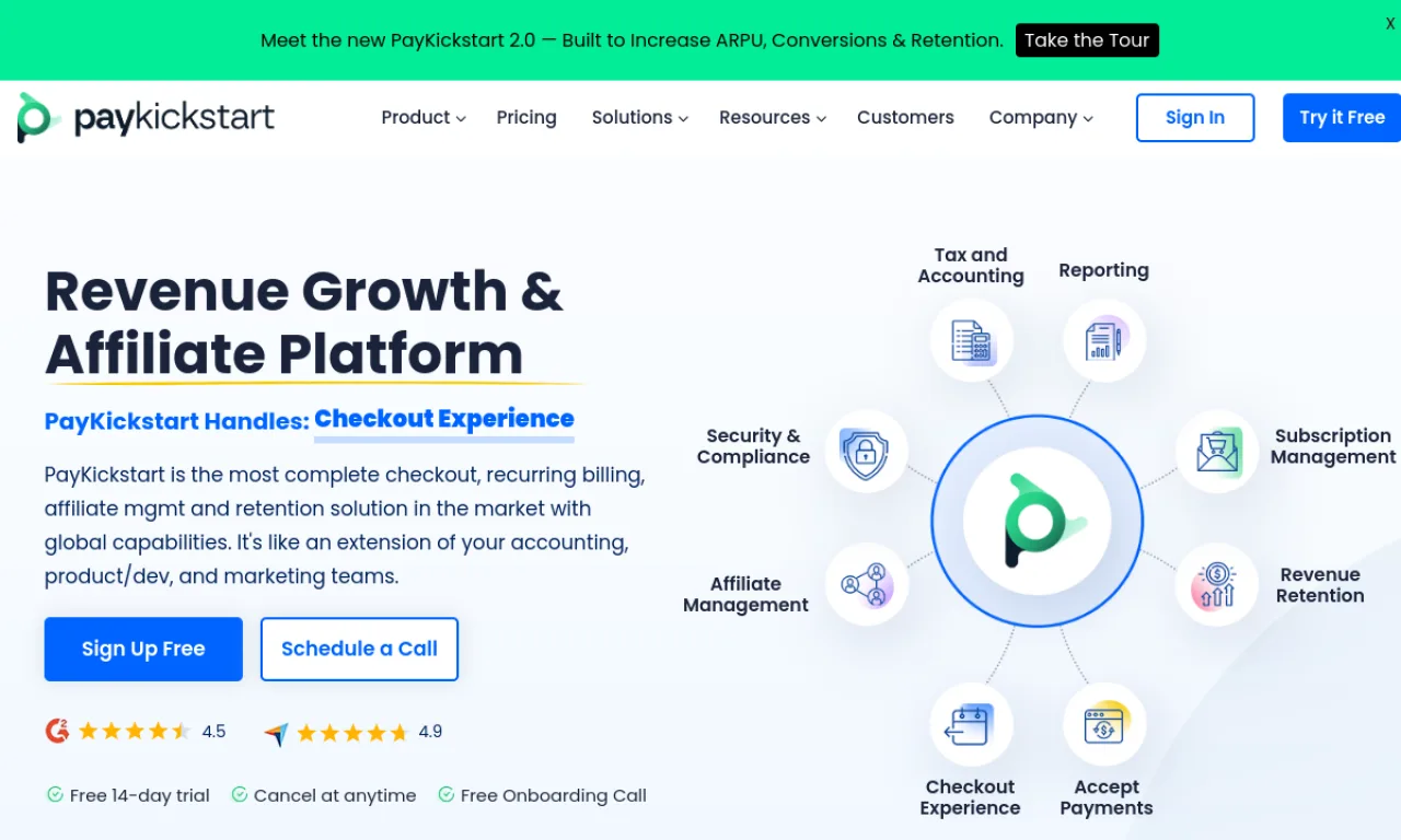 Screenshot of PayKickstart website