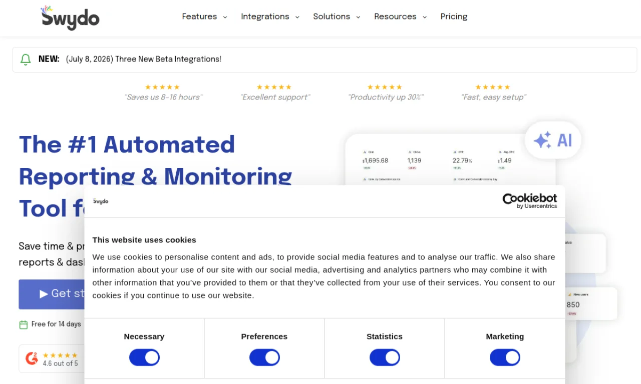 Screenshot of Swydo website