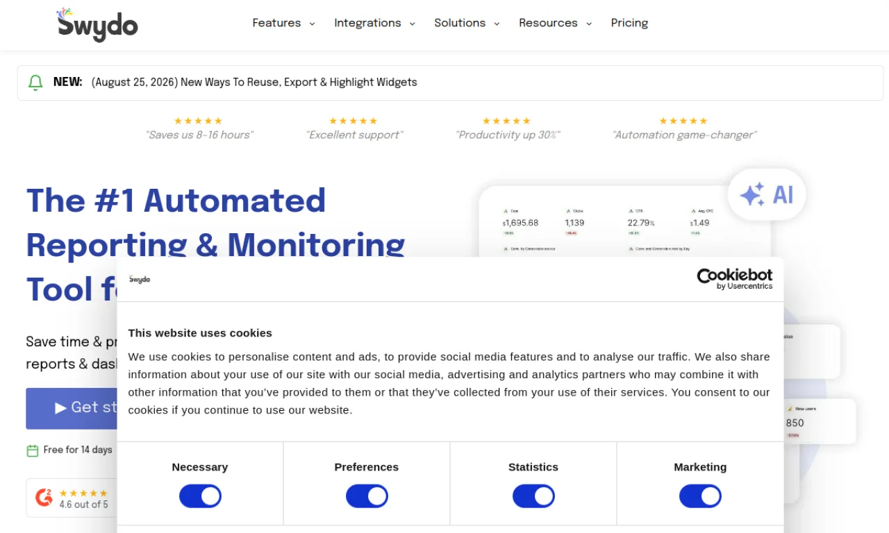 Screenshot of Swydo website