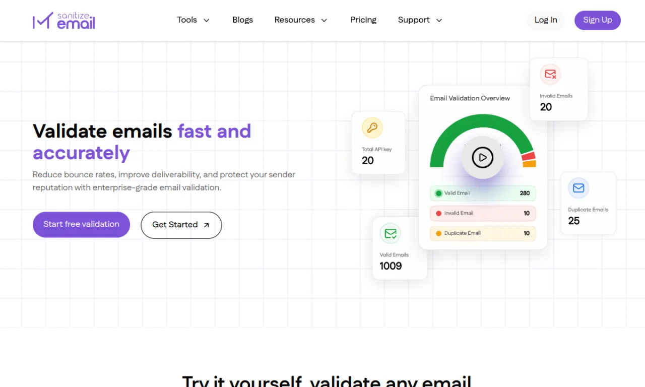 Screenshot of SanitizeEmail website