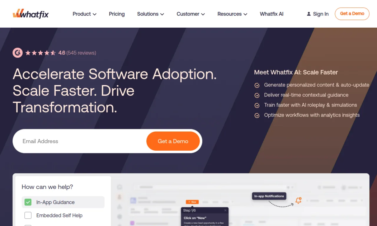 Screenshot of Whatfix website