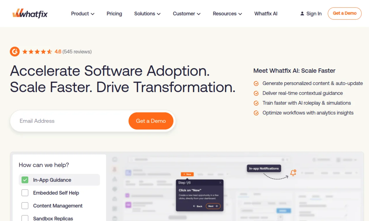 Screenshot of Whatfix website