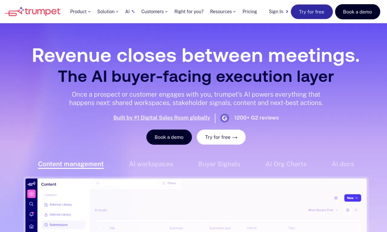 Screenshot of Recall / Trumpet website