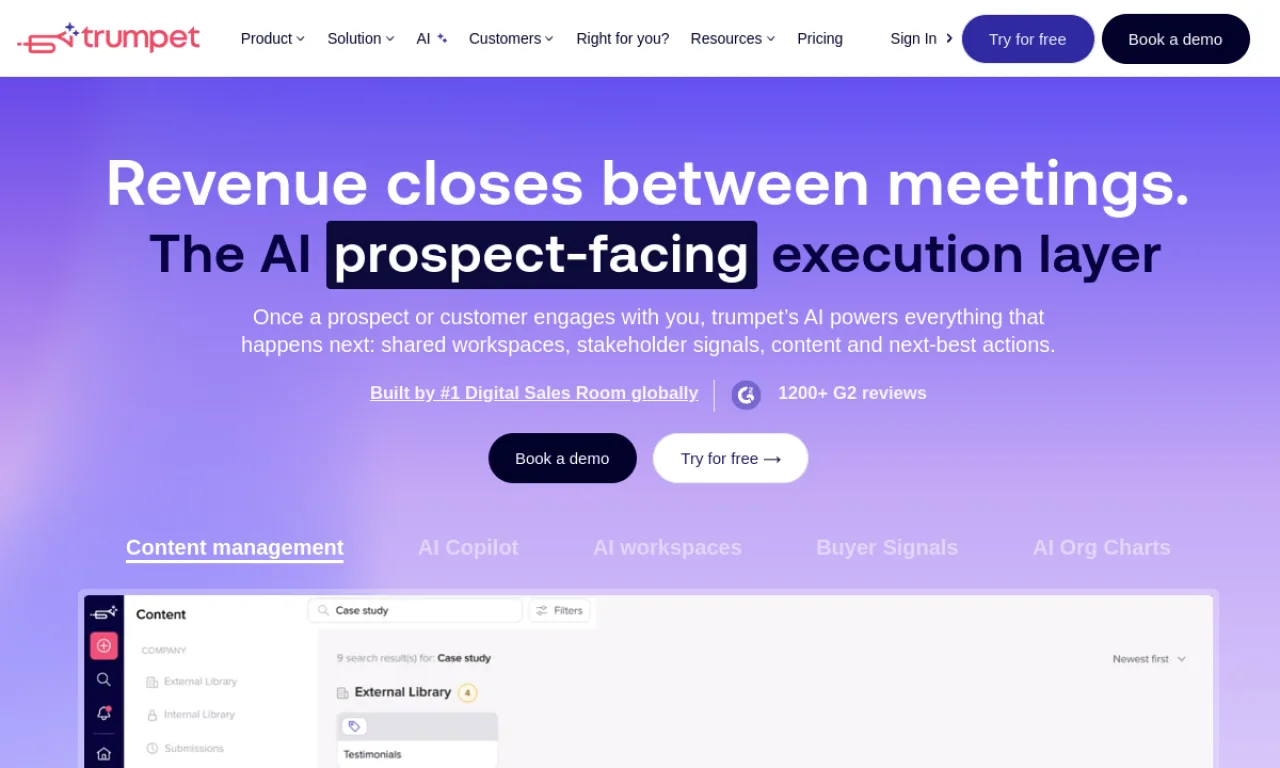 Screenshot of Recall / Trumpet website