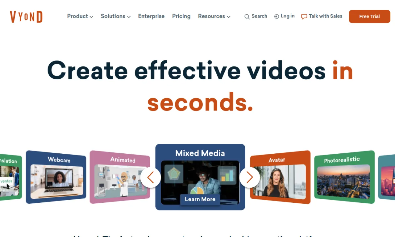 Screenshot of Vyond website