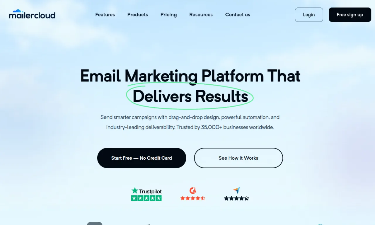 Screenshot of Mailercloud website