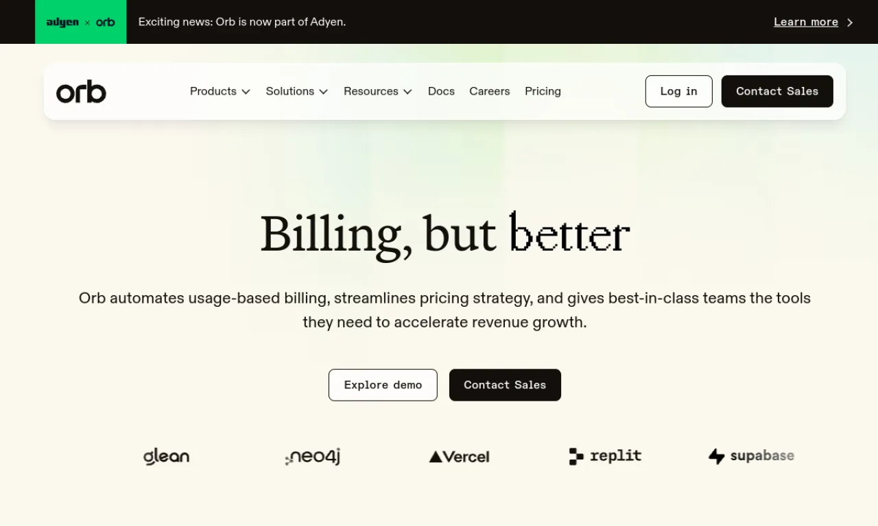 Screenshot of Orb website