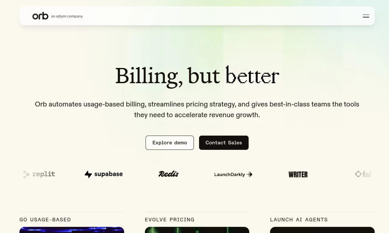 Screenshot of Orb website