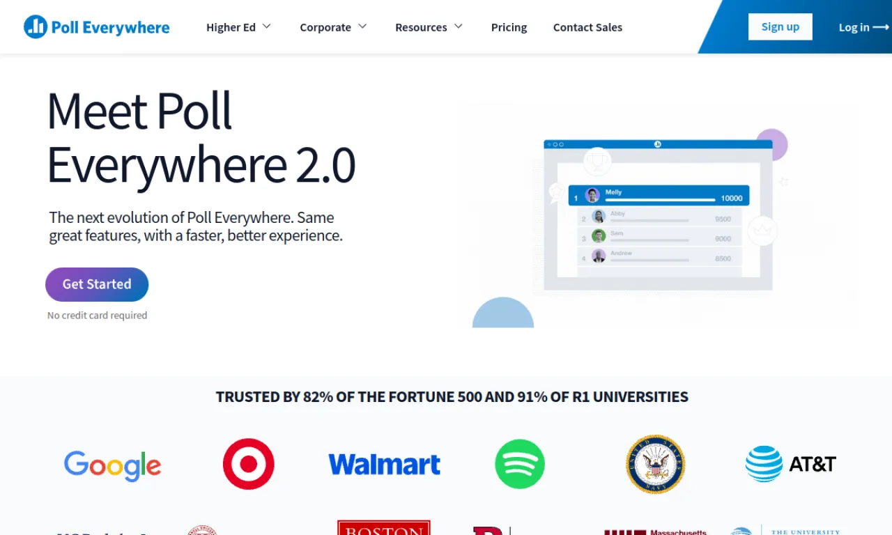 Screenshot of Poll Everywhere website