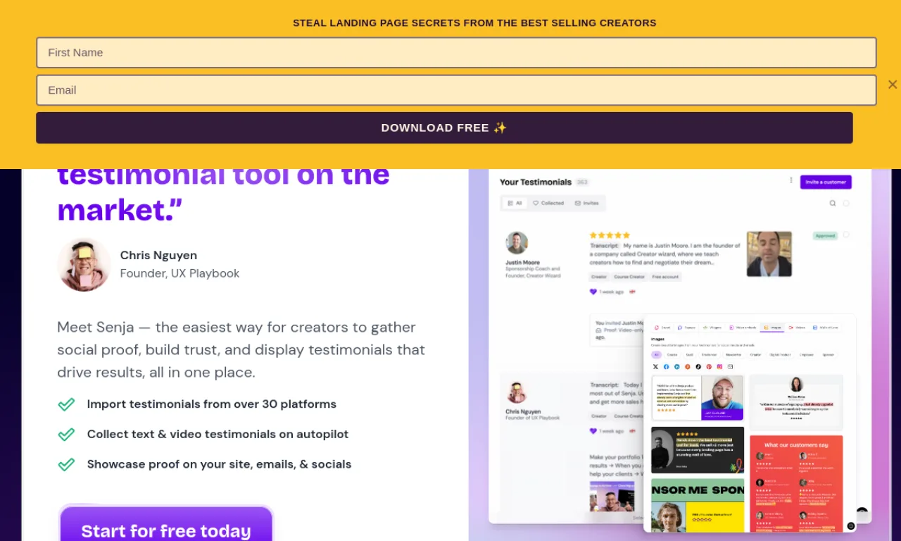 Screenshot of Senja website