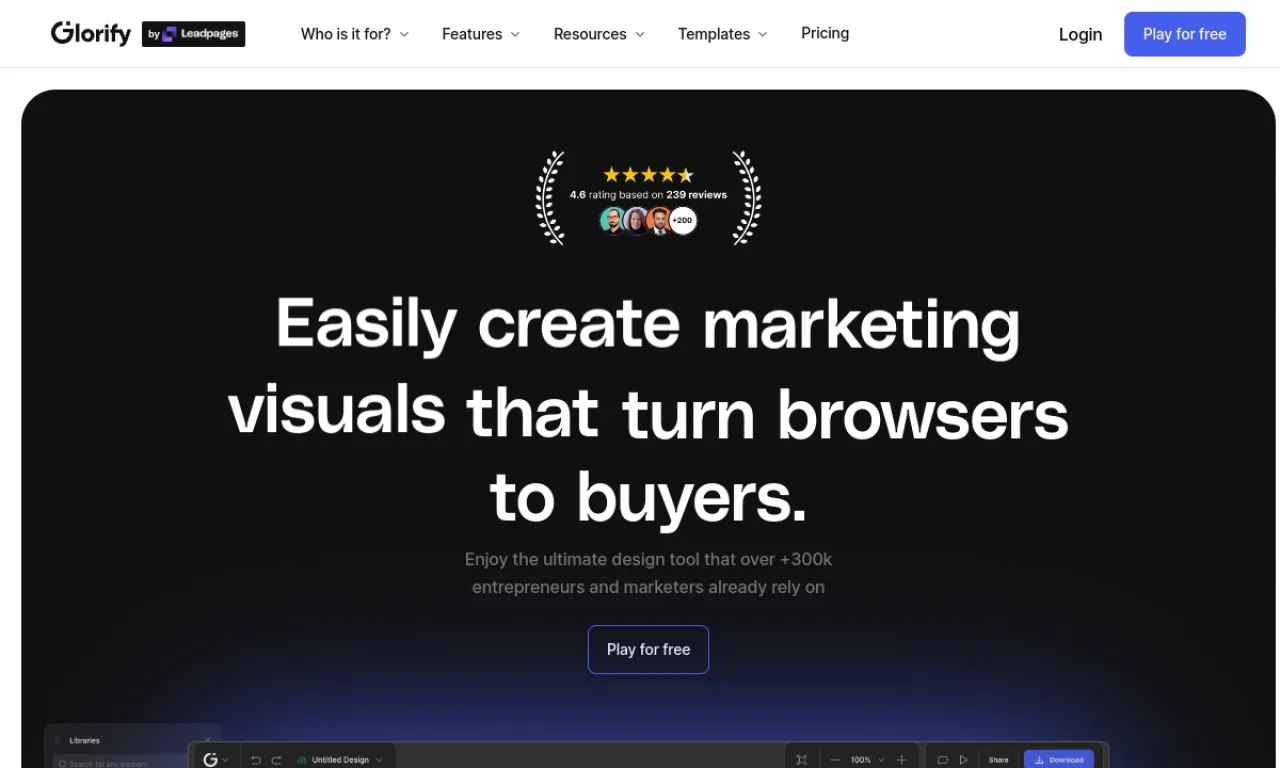 Screenshot of Glorify website