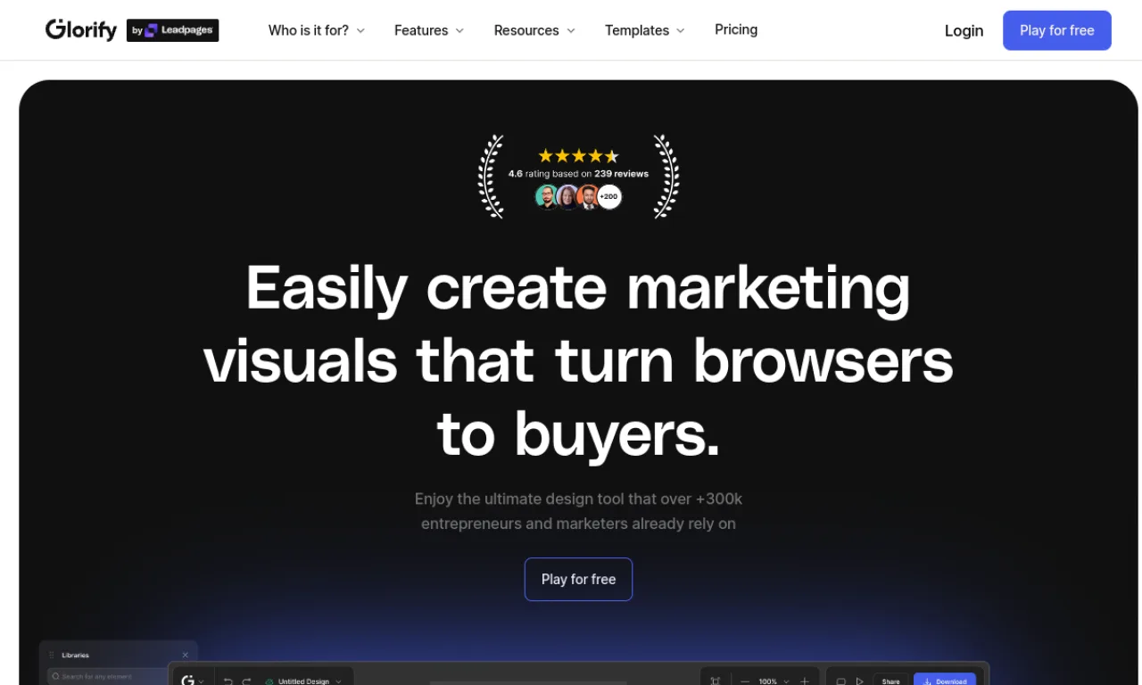 Screenshot of Glorify website
