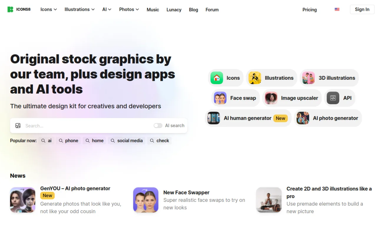 Screenshot of Icons8 / Lummi website